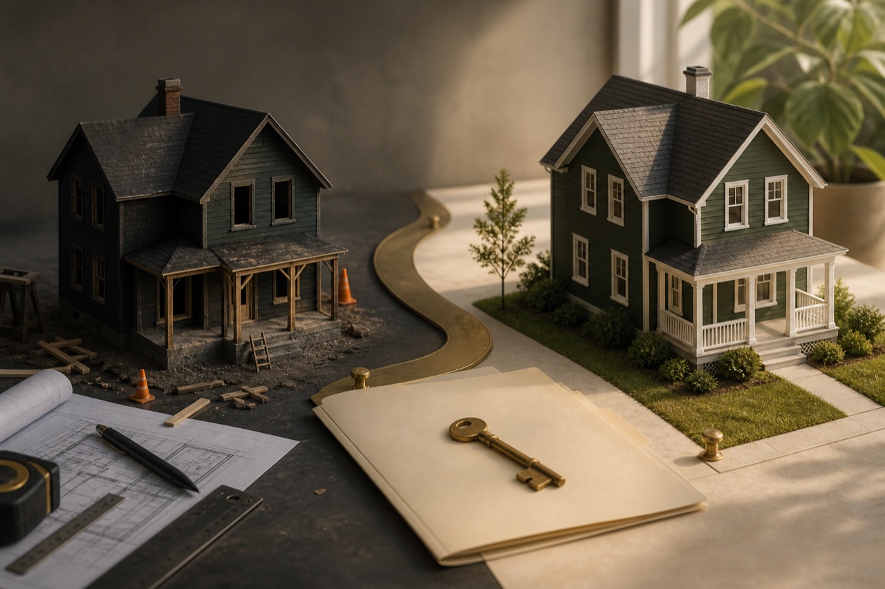 Rental property model transitioning from renovation to stabilized condition